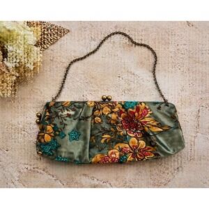 SANTI Vintage Style Beaded Floral Clutch Elegant Evening Statement Bag Kiss Lock